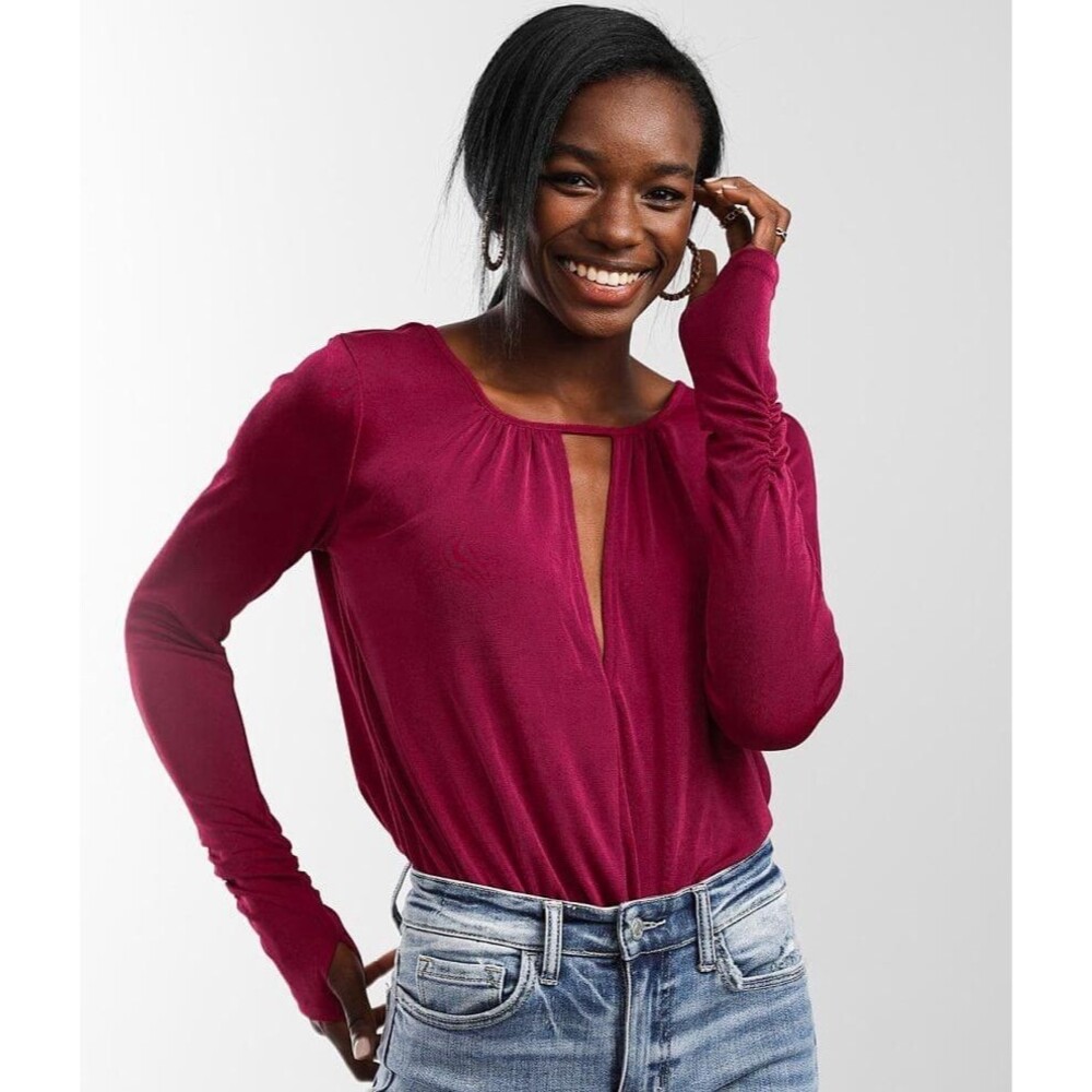 Free People Intimately Kaya Keyhole Bodysuit Pink Magenta S Boho Romantic Edgy